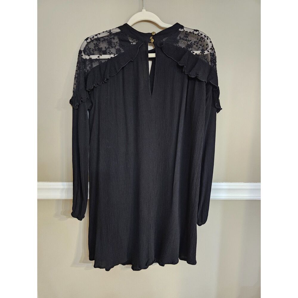 Peppermint Black Lace Yoke Ruffle Blouse Size L Sheer Boho Top - Picture 2 of 7